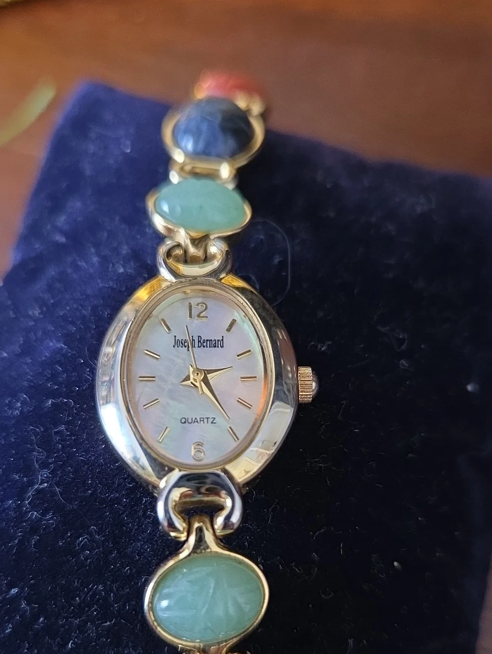 Vintage JOSEPH BERNARD Gold-Tone Watch With Egyptian Scarab Gemstone Cabochons